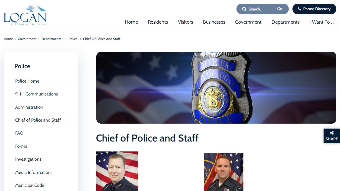 Chief of Police and Staff - Logan, Utah