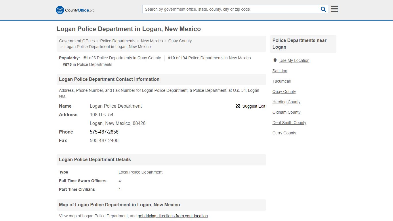 Logan Police Department - Logan, NM (Address, Phone, and Fax)